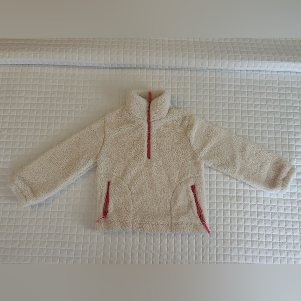 Crew Cuts Cream Sherpa Pullover With Pink Accent Size 6-7 Like New